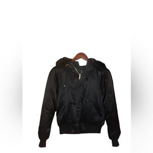 Y2K Lauren Ralph Lauren Petite Crop Down Puffer Jacket Fur Hoodie P/P